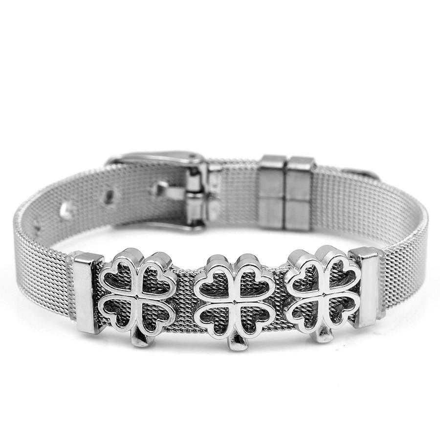 Two-tone Stainless Steel Bracelets For Women Men Golden Love Heart Beaded Ribbon Bracelet & Bangle Gifts