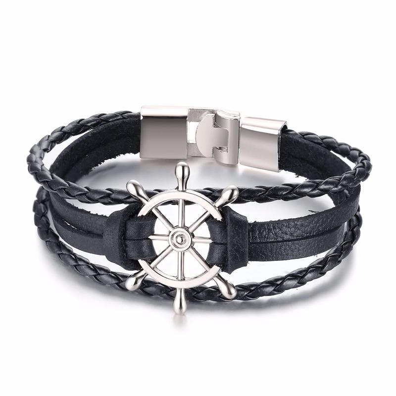 Lucky Vintage Men's Leather Bracelet Playing Cards Charm Multilayer Braided Men and Women Gift