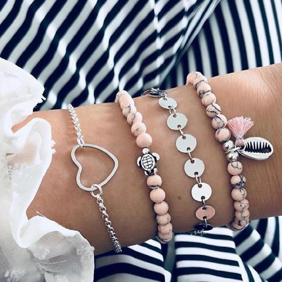 Boho Rose Map Bracelets & Bangles for Women Bohemian Round Charm Bracelet Set Fashion Multilayer Accessories Luxury Jewelry