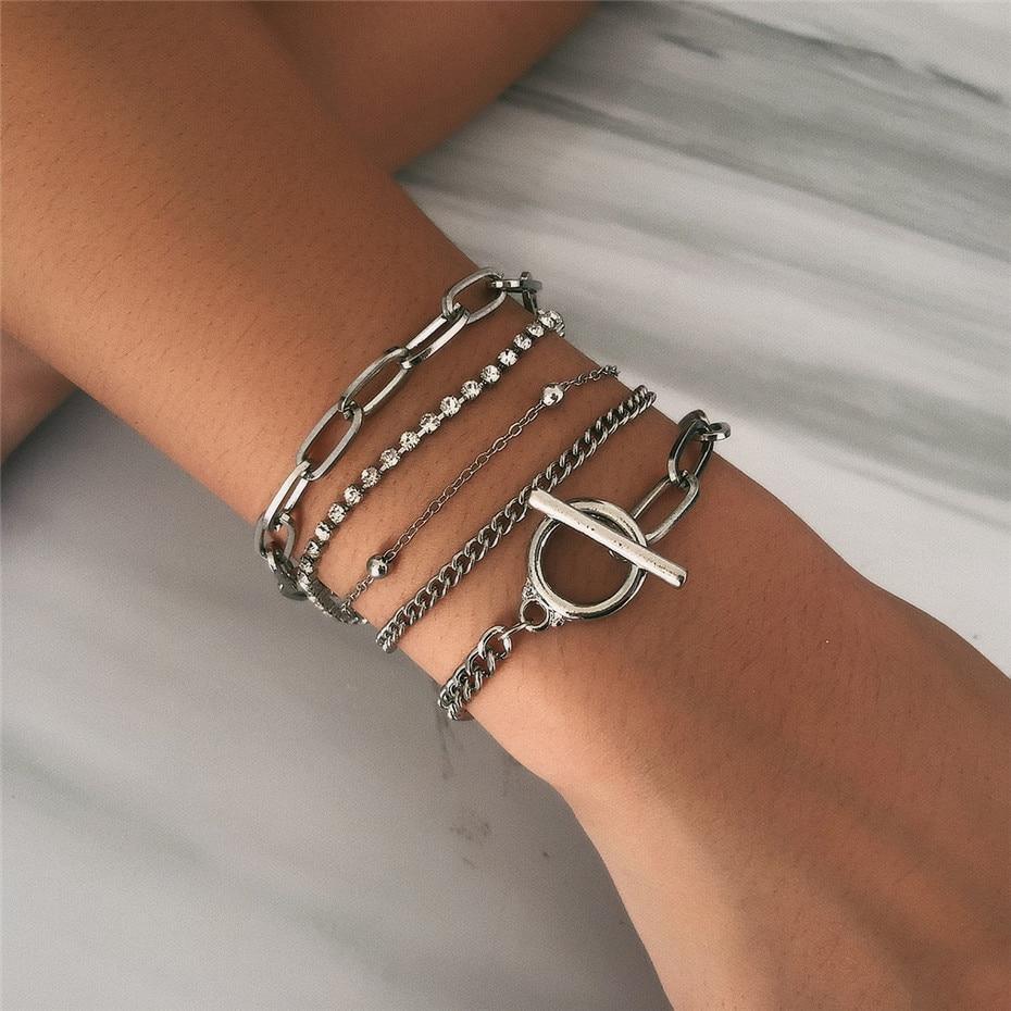 Bohemian Geometric Crystal Multi Layer Bracelets Bangles Charm Adjustable Lasso Bracelet Set For Women Luxury Jewelry Gifts