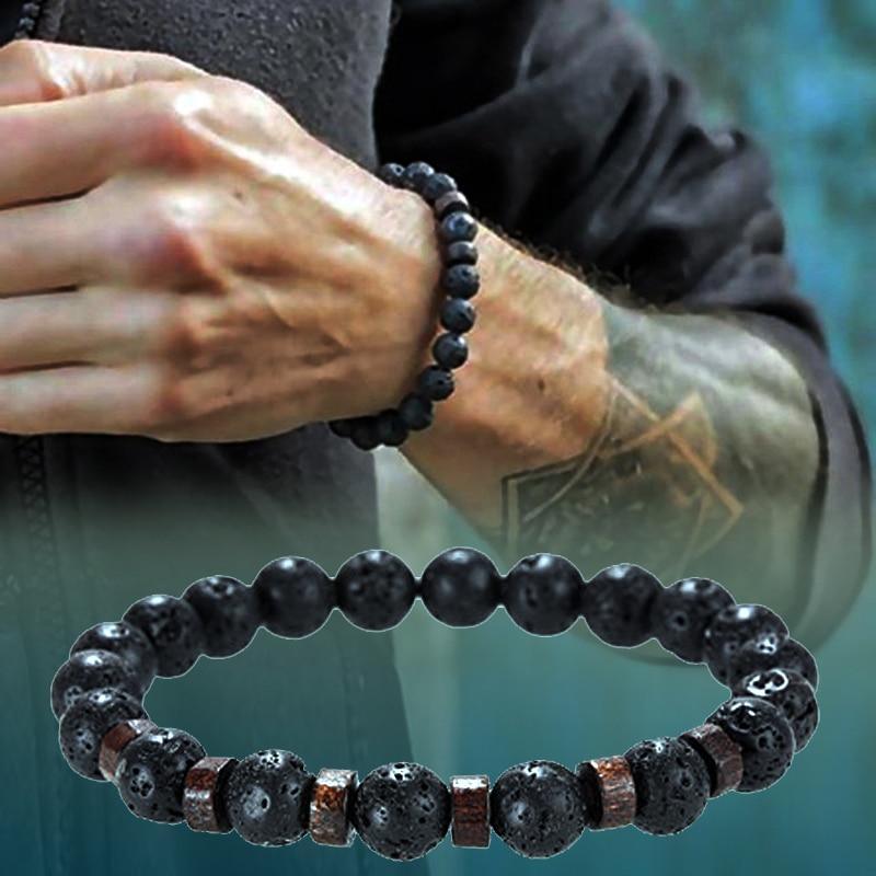 Lava Stone Men Wrist Bracelet Natural Moonstone Bead Tibetan Chakra Diffuser Bracelets For Men Jewelry Cool Gifts