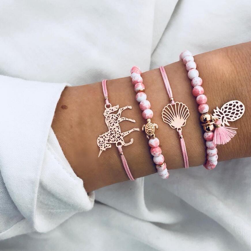 Boho Rose Map Bracelets & Bangles for Women Bohemian Round Charm Bracelet Set Fashion Multilayer Accessories Luxury Jewelry