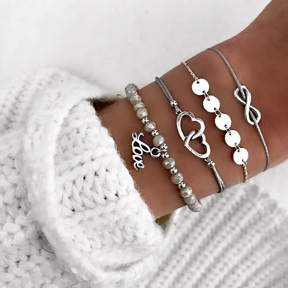 Boho Rose Map Bracelets & Bangles for Women Bohemian Round Charm Bracelet Set Fashion Multilayer Accessories Luxury Jewelry