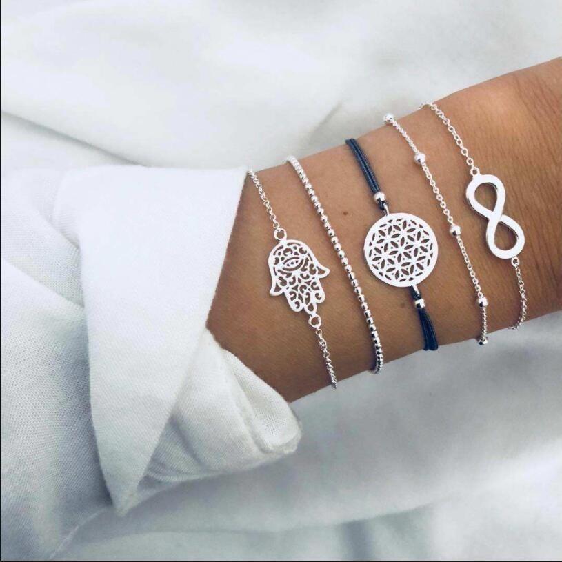 Boho Rose Map Bracelets & Bangles for Women Bohemian Round Charm Bracelet Set Fashion Multilayer Accessories Luxury Jewelry