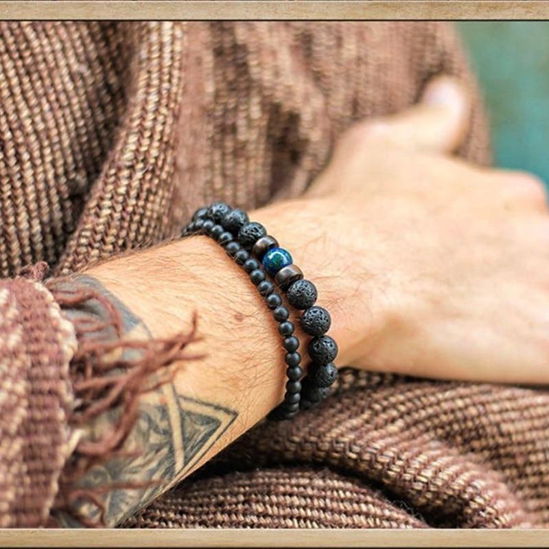 Lava Stone Men Wrist Bracelet Natural Moonstone Bead Tibetan Chakra Diffuser Bracelets For Men Jewelry Cool Gifts