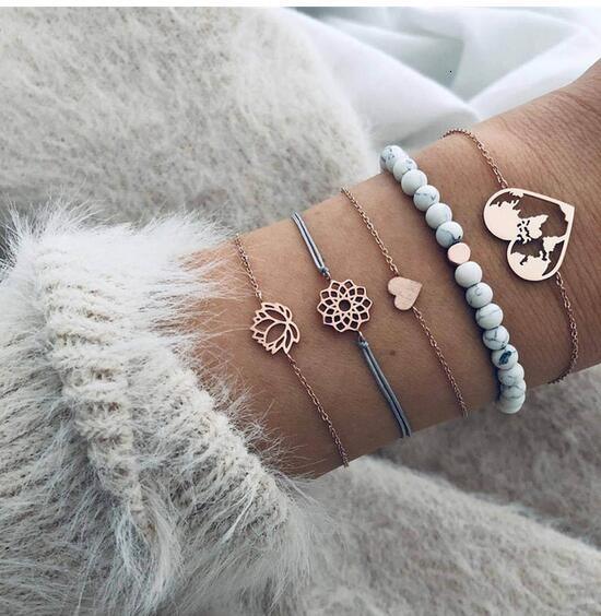 Boho Rose Map Bracelets & Bangles for Women Bohemian Round Charm Bracelet Set Fashion Multilayer Accessories Luxury Jewelry