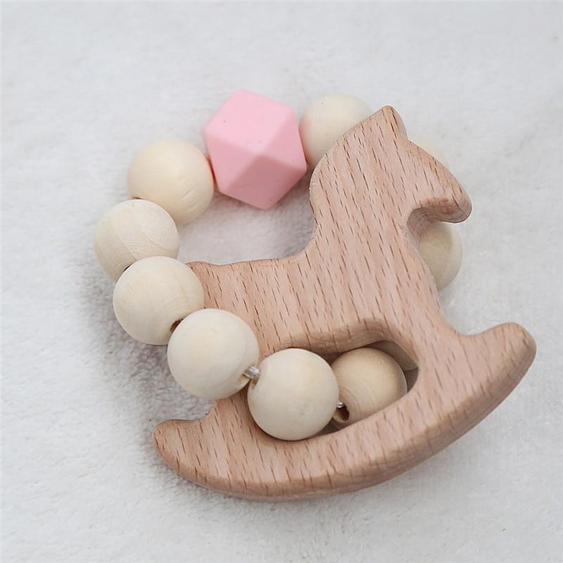 Modern Baby Silicone Wooden Nursing Bracelets Wood Teether Silicone Beads Teething Wood Rattles Toys for Baby