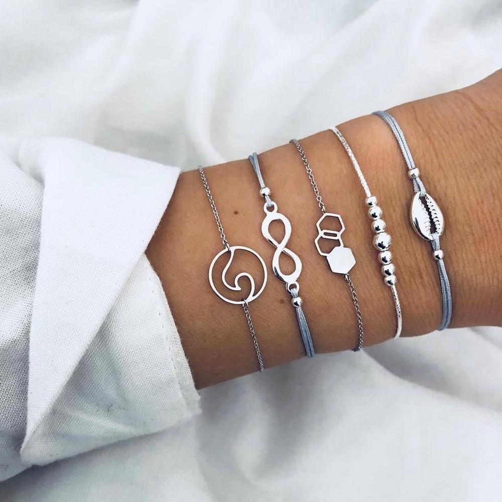 Boho Rose Map Bracelets & Bangles for Women Bohemian Round Charm Bracelet Set Fashion Multilayer Accessories Luxury Jewelry