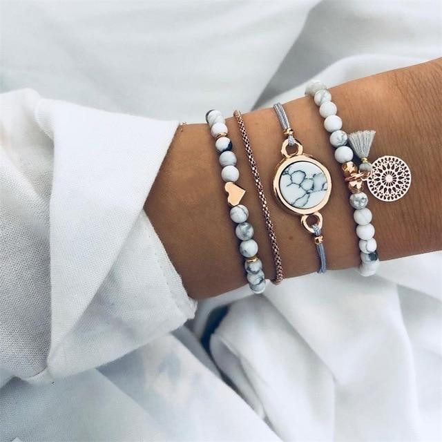 Boho Rose Map Bracelets & Bangles for Women Bohemian Round Charm Bracelet Set Fashion Multilayer Accessories Luxury Jewelry