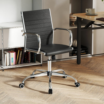 High Back Ribbed Office Chair with Armrests-Black