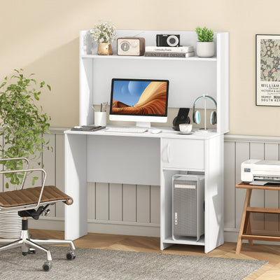 Home Office Desk with Raised Display Shelf and 2 Open Shelves-White