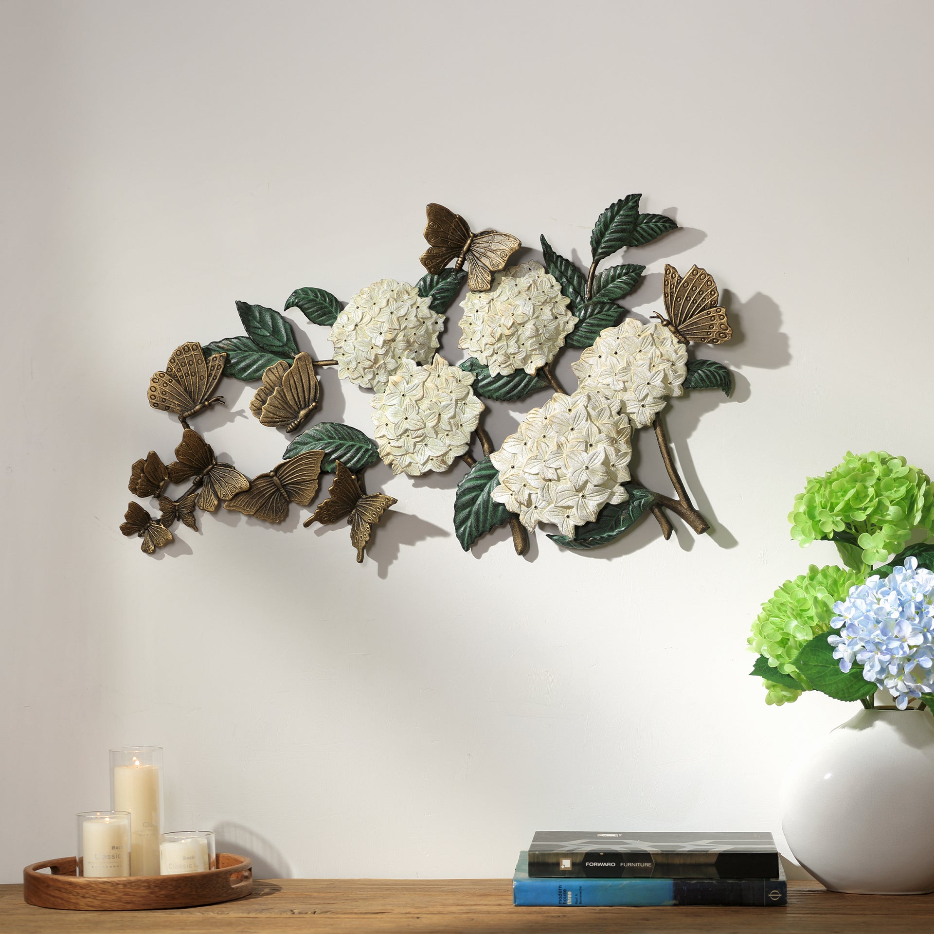 Hydrangea Floral and Butterfly Indoor Outdoor Wall Art