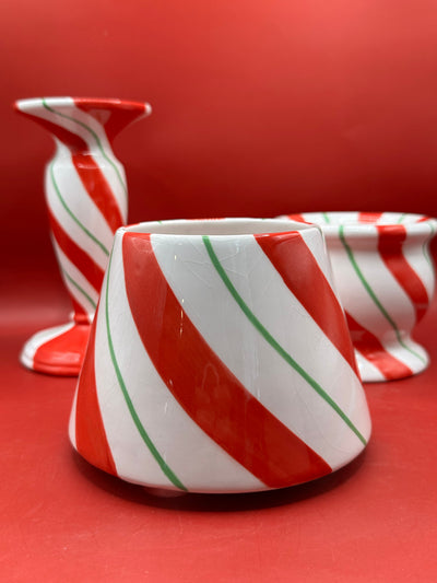 Peppermint Swirl Christmas Candle Holder – 3 Piece Set