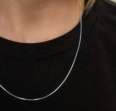 Donatello Gian Solid Sterling Silver Thin Box Chain Pendant Necklace - 5 Lengths