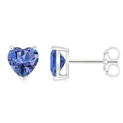 925 Sterling Silver Genuine Tanzanite Gemstone Heart Cut Earrings