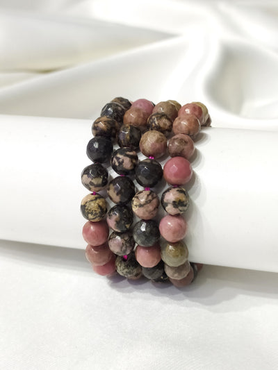 Faceted Rhodonite Beads Bracelet, Crystal Bracelet.