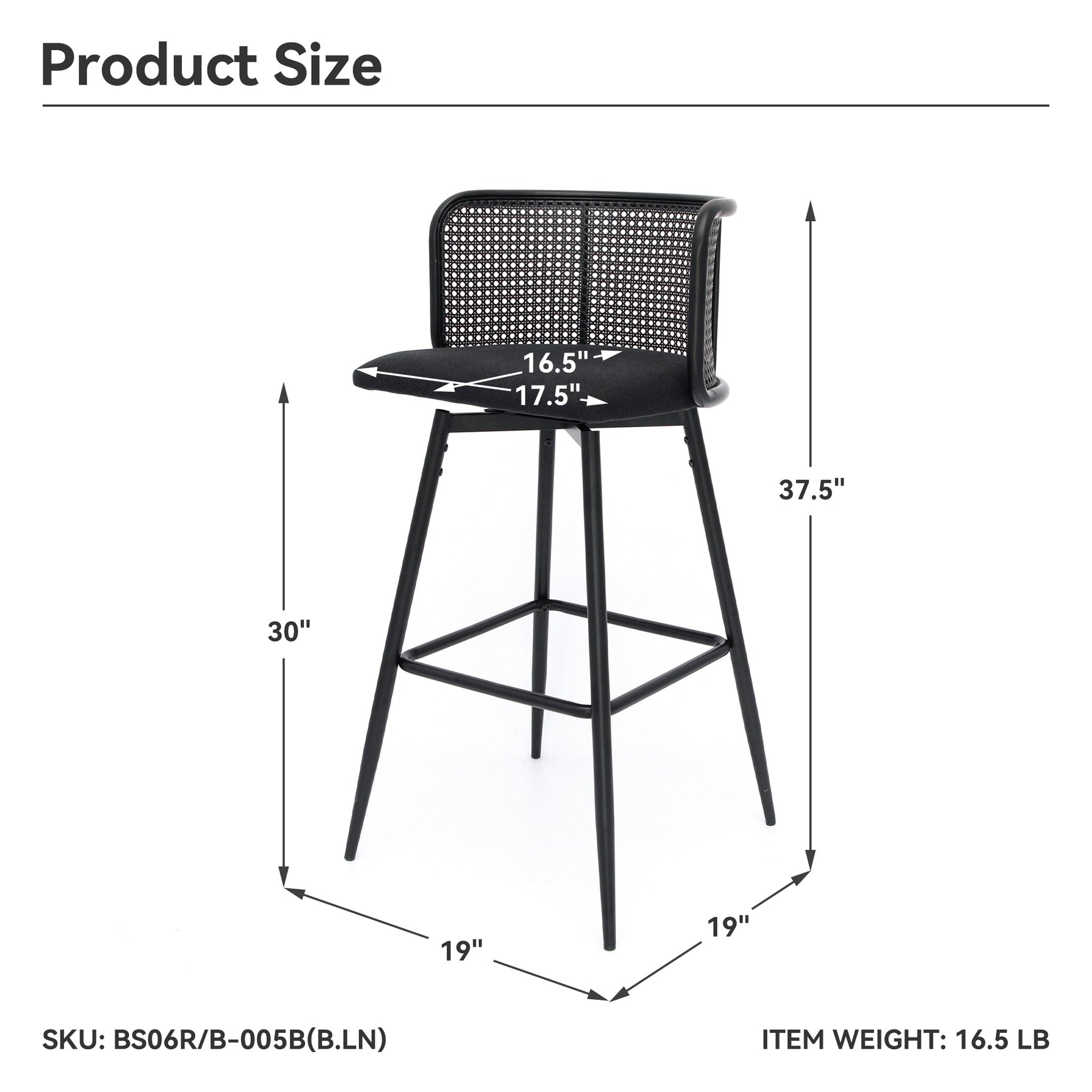 IMLIL Black Rattan Swivel Barstool