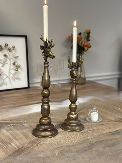 Antique Brass Deer Head Candle Holder