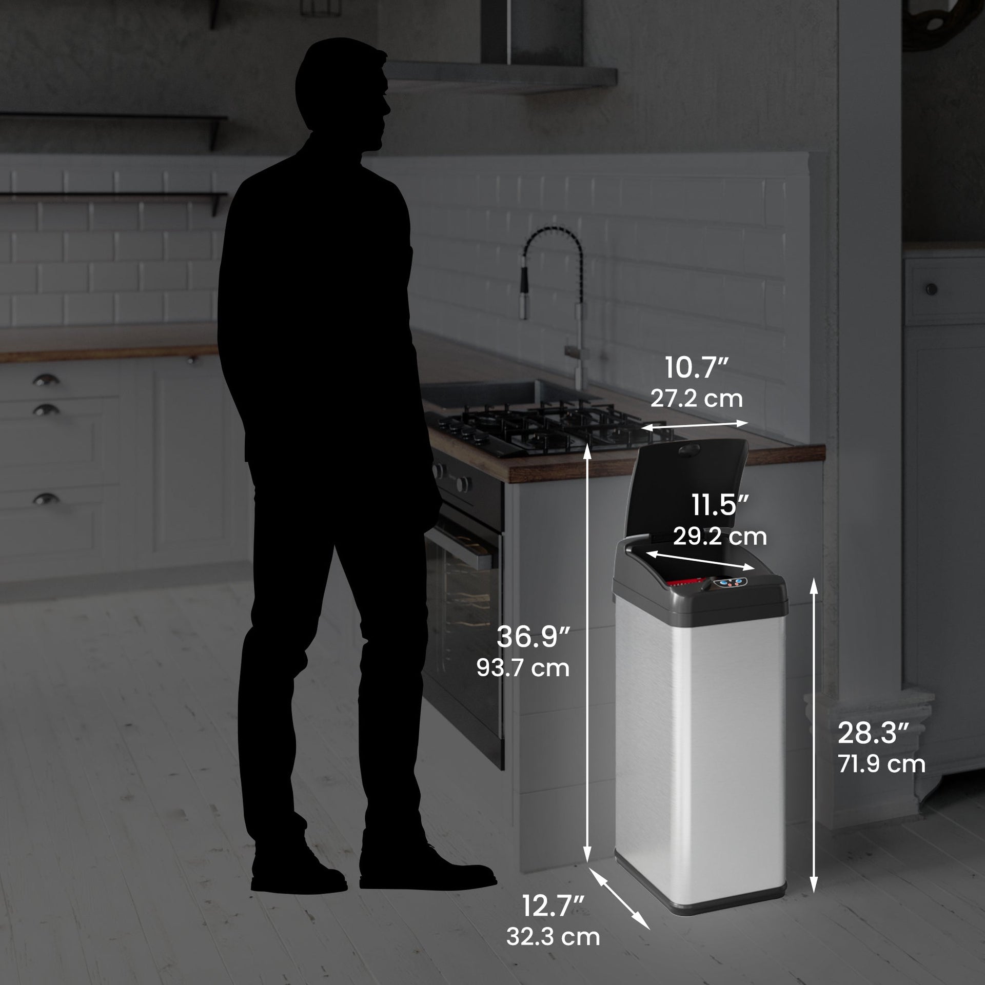 13 Gallon / 49 Liter Extra-Wide Self-Contained Electric-Motor Sensor Kitchen Trash Can with AbsorbX
