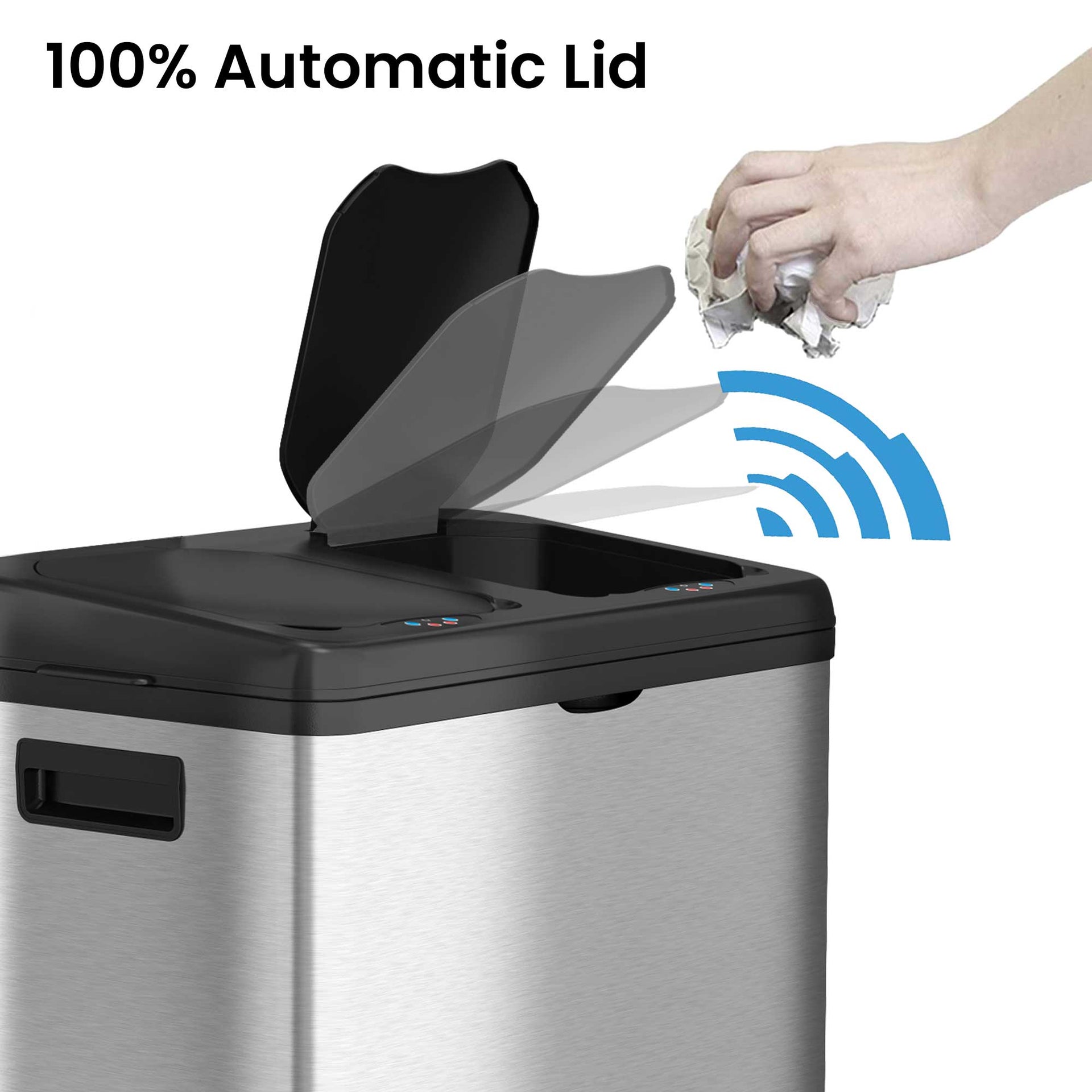 16 Gallon Dual-Compartment Self-Contained Electric-Motor Sensor Recycle Bin & Kitchen (Black Lid)