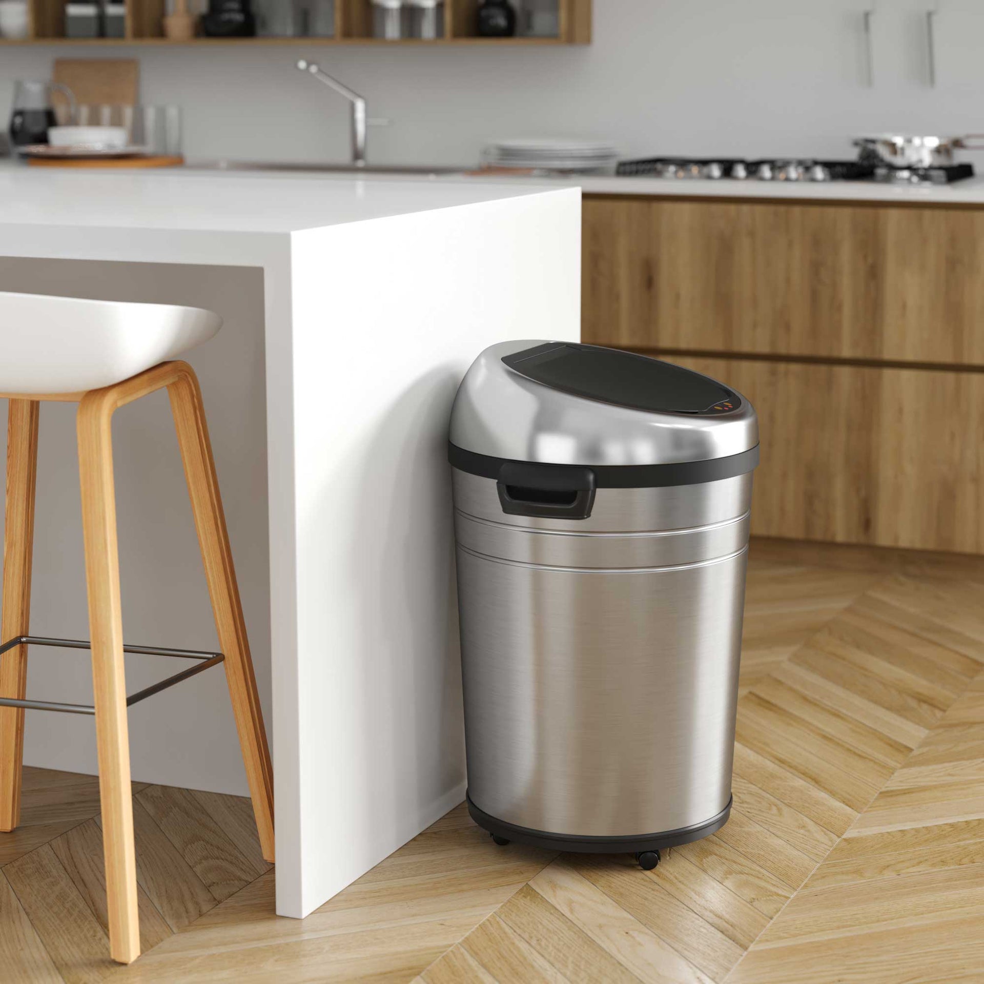 18 Gallon / 68 Liter Self-Contained Electric-Motor Sensor Kitchen Trash Can with Wheels and AbsorbX