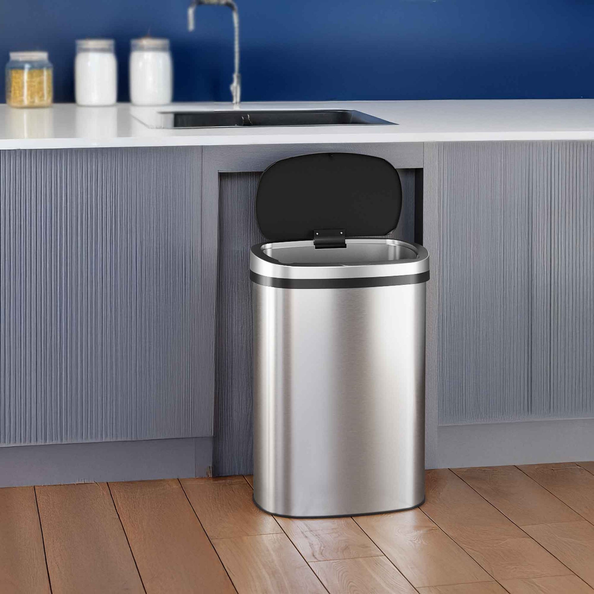 13 Gallon Composite Press Lid Kitchen Trash Can with AbsorbX