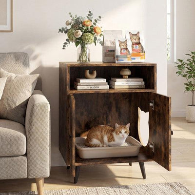 Industrial Cat Litter Box Enclosure with Entry and Open Compartment-Brown