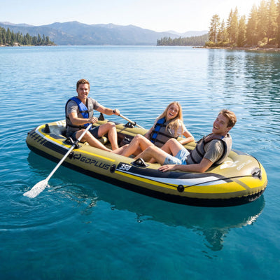 Heavy-Duty Inflatable Boat 4-Person Fishing Raft Set-Green