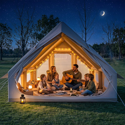 Inflatable Easy Setup 4 Season Waterproof Oxford Camping Tent for Camping with Stove Jack for 6-10 Person-Beige