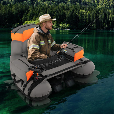 Inflatable Fishing Float Tube with Shoulder Straps and Storage for Angling-Orange