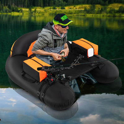 Inflatable Float Tube with Adjustable Fishing Rod Holder and Fish Hook Stator-Orange