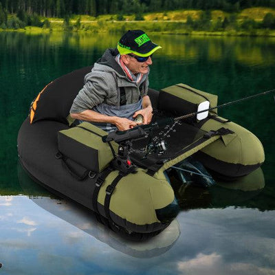 Inflatable Float Tube with Adjustable Fishing Rod Holder and Fish Hook Stator-Green