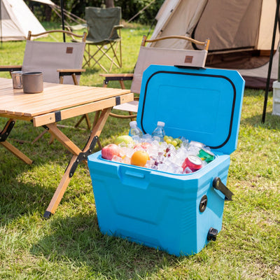 Insulated Portable Cooler Hard Shell Ice Chest with 2 Cup Holders-Blue