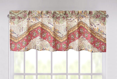 DaDa Bedding Rustic Cranberry Sage Chevron Floral Window Curtain Valance - 18