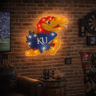 Kansas Jayhawks Jayhawk Logo Illuminated Recycled Metal Wall Decor