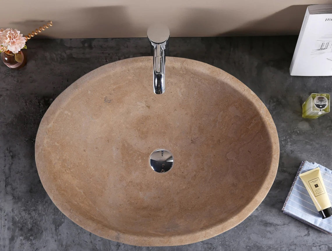Karina Walnut Travertine Natural Stone Vessel Sink Honed and Filled (W)16