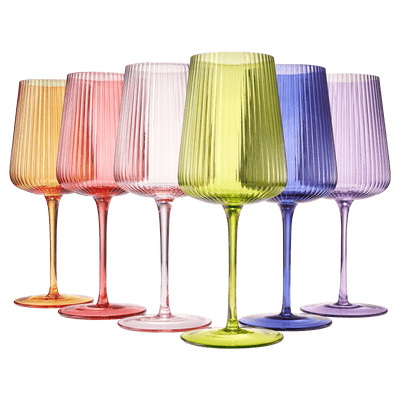 Rhea Ribbed Stemmed Wine Glassware, Set of 6