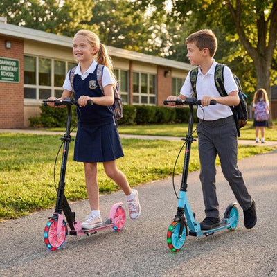 Kick Scooter for Kids Teens Adults Age 8+ Foldable Scooter with Large Light-up Wheels-Blue