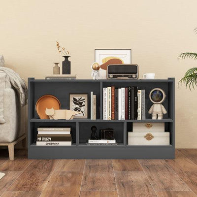 Kids 2-Shelf Bookcase 5-Cube Wood Toy Storage Cabinet Organizer-Gray