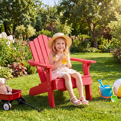 Kids Adirondack Chair All-weather Outdoor Chair for Children with Tilted High Backrest-Red
