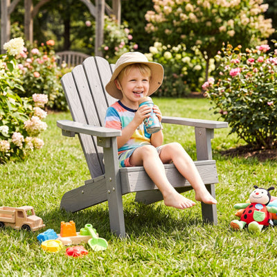 Kids Adirondack Chair All-weather Outdoor Chair for Children with Tilted High Backrest-Grey