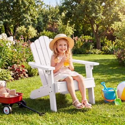 Kids Adirondack Chair All-weather Outdoor Chair for Children with Tilted High Backrest-White