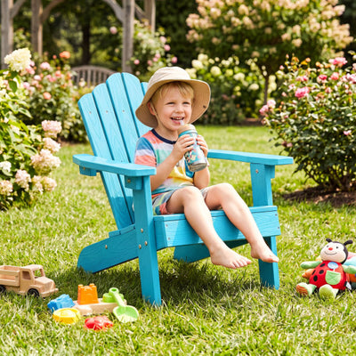 Kids Adirondack Chair All-weather Outdoor Chair for Children with Tilted High Backrest-Turqouise