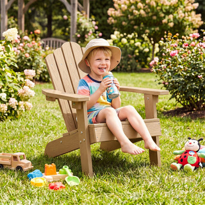 Kids Adirondack Chair All-weather Outdoor Chair for Children with Tilted High Backrest-Brown