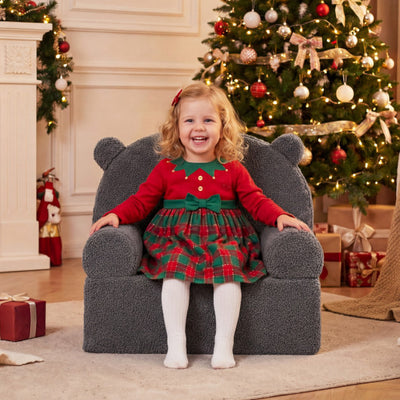 Kids Bear Sofa Toddler Foam Couch with Soft Fleece Fabric Cover-Gray