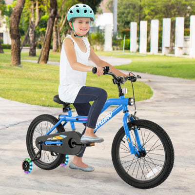 Patented 18 Inch Kids Bike LED Lighted Adjustable with Training Wheels for 4-8 Years Old Kids-18 inches