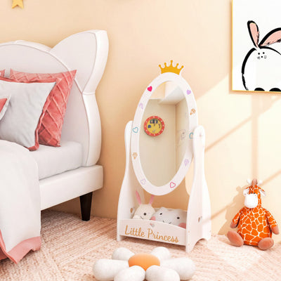 Kids Full Length Mirror with 360 Degree Rotatable Design and Shelf-White