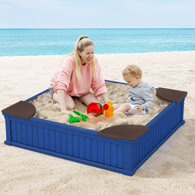 Kids Outdoor Sandbox with Oxford Cover and 4 Corner Seats-Navy