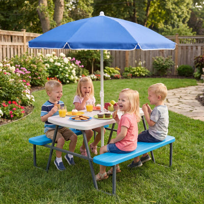 Kids Picnic Table with Benches Seats up to 4-Blue