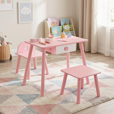 Kids Pretend Nail Salon Playset with Wooden Toddlers Makeup - Pink